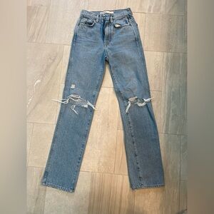 Grlfrnd Sara super high rise slim straight in red rock. 23